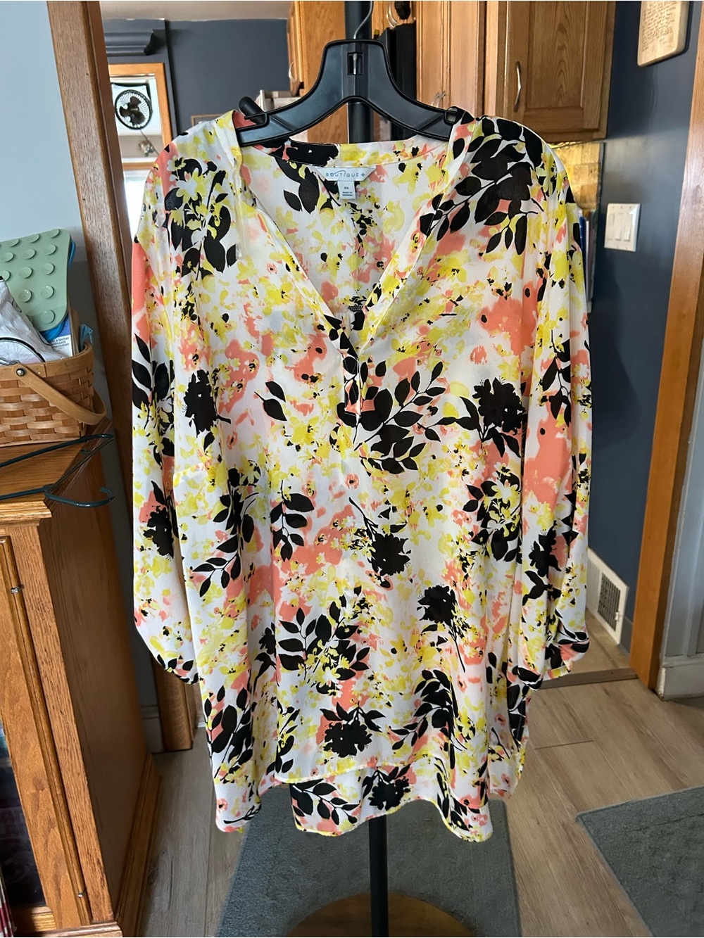Lightweight Floral Split-Neck Blouse - Multicolor